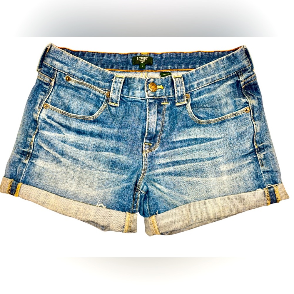 Size 2 J. Crew Stretch Cut off blue Jean denim shorts rolled up hem mid rise